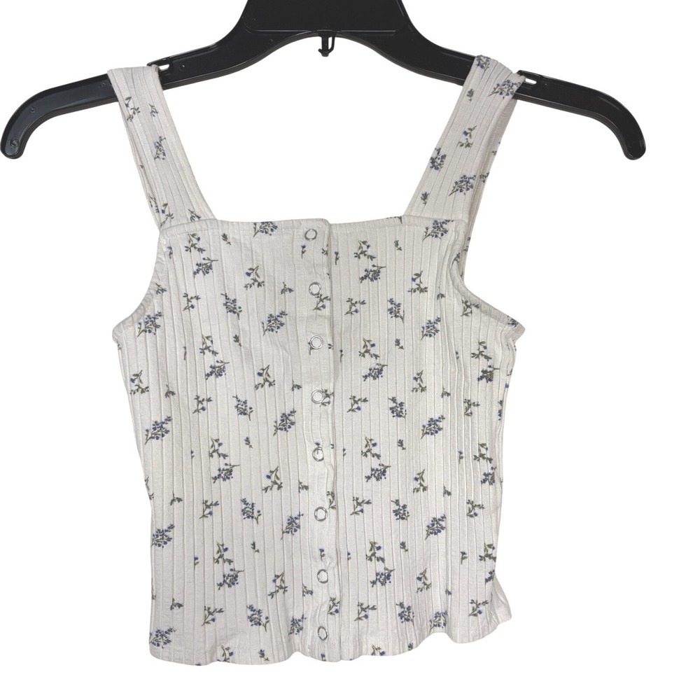 Womens Small Cropped Tank Top Floral Ribbed Cottagecore Dainty Festival Coquette